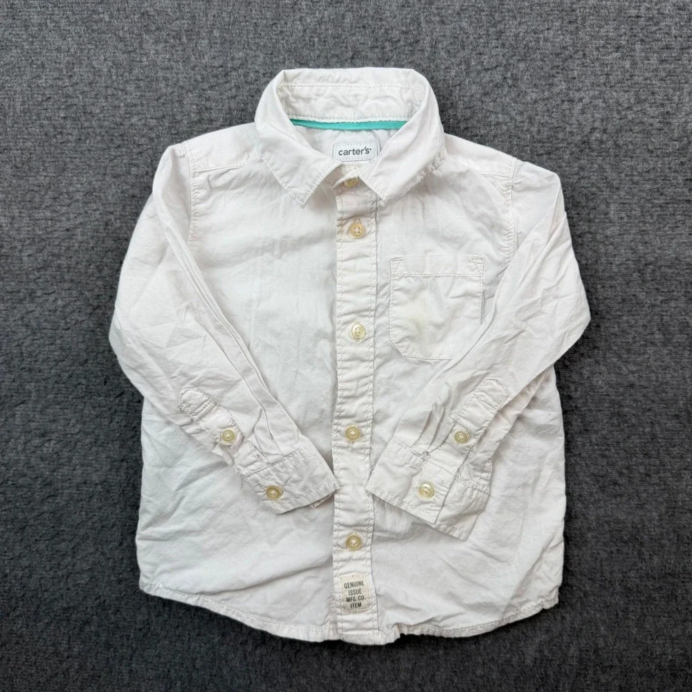 Carter's Button‎ Down Shirt Kids 24 Months White Long Sleeve Pocket Cotton